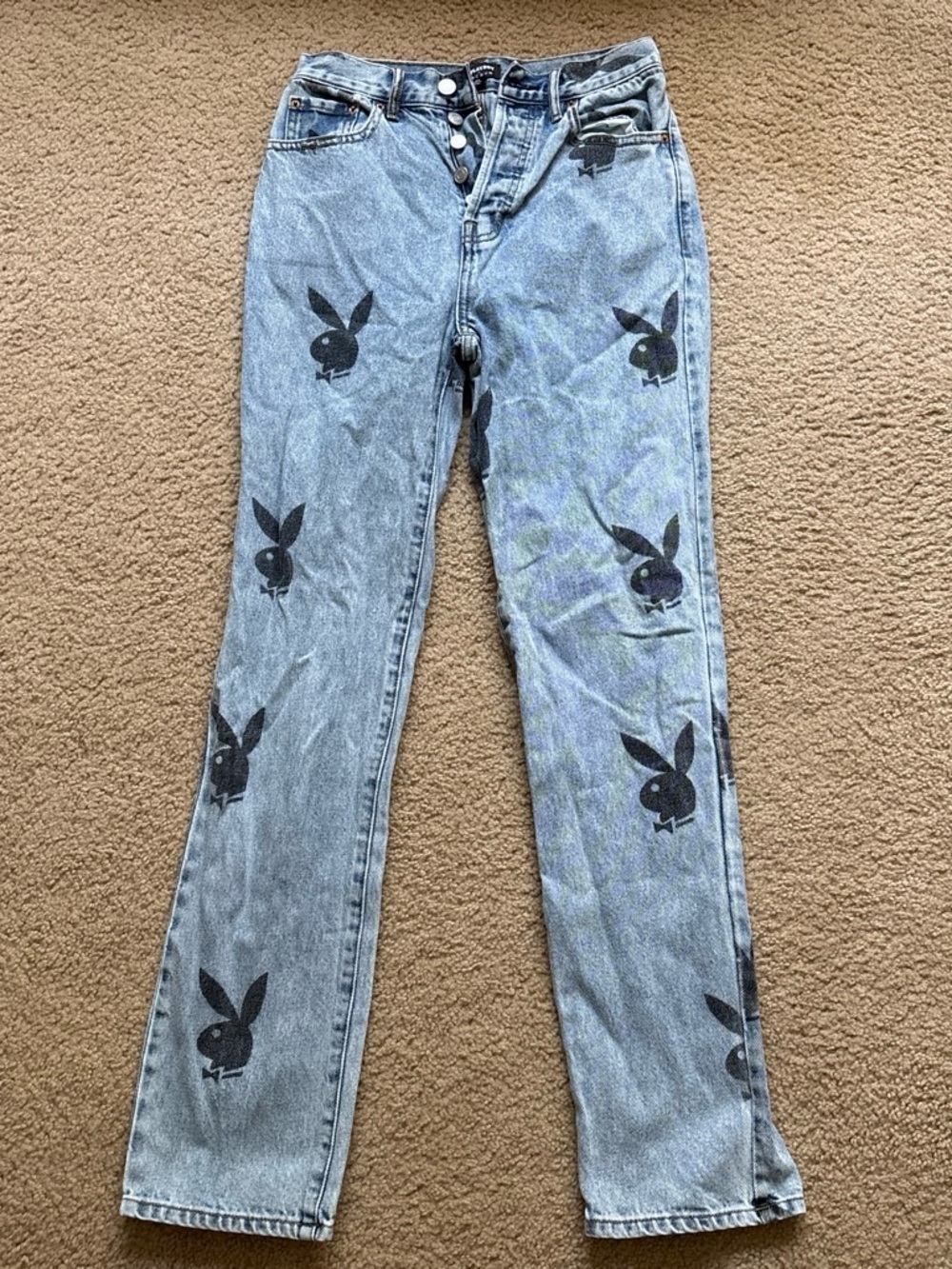 PLAYBOY Light Blue Straight-Leg Jeans with Black Bunny Print